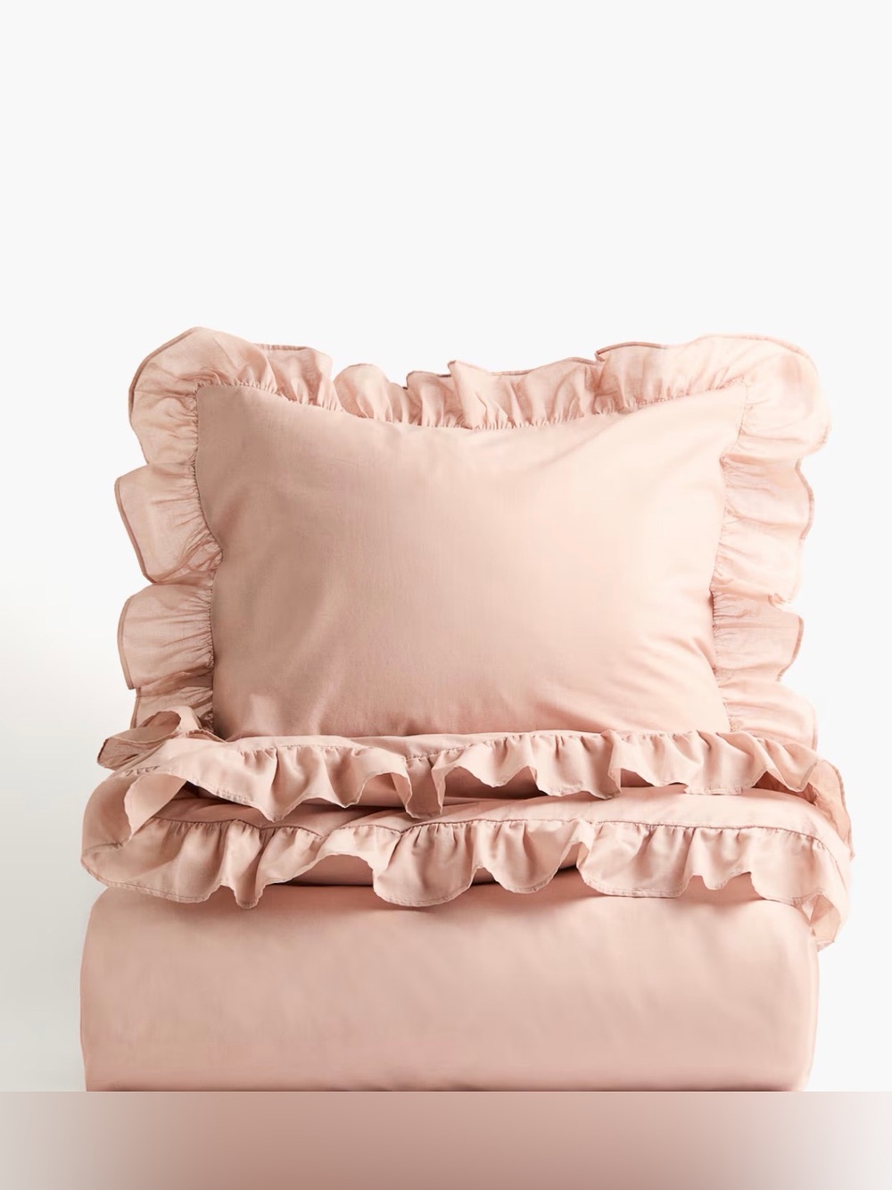 NEW H&M Soft Ruffle Pillowcase and Duvet Set - Blush Pink
